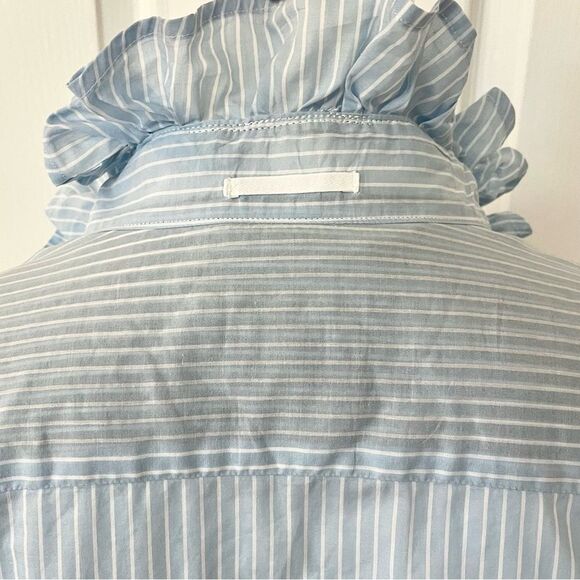 Lacoste UpCycled Handmade Blue Striped Ruffle Collar Button Down Shirt Size XS - Picture 6 of 16